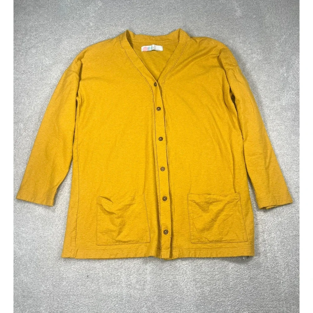 Free People Beach Mustard Yellow Cotton Button Front Cardigan Sweater Small Boho